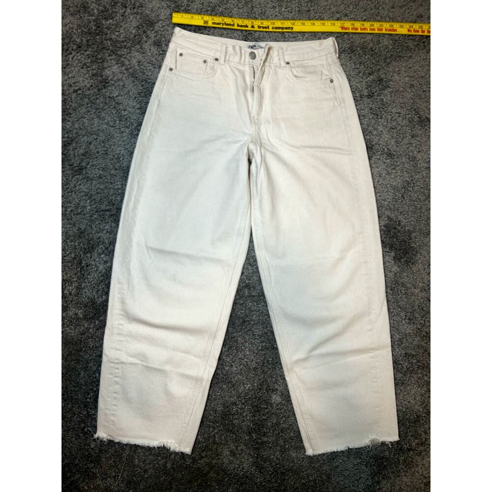 Zara Size 8 Women's Cream Barrell Jeans Frayed Jeans Casual Pants